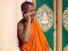 A monk having an international conference call