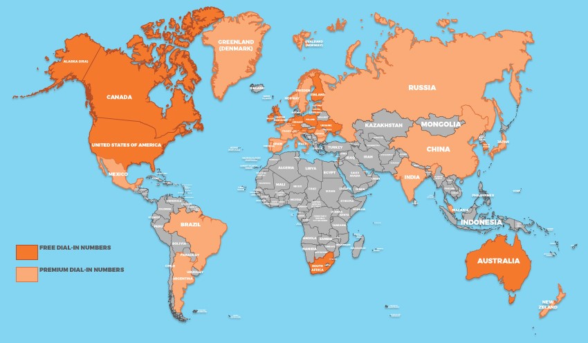 map of free international dial-ins