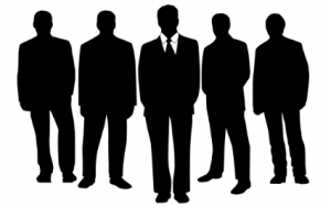 silhouettes of people in business suits about to hold a meeting or conference.