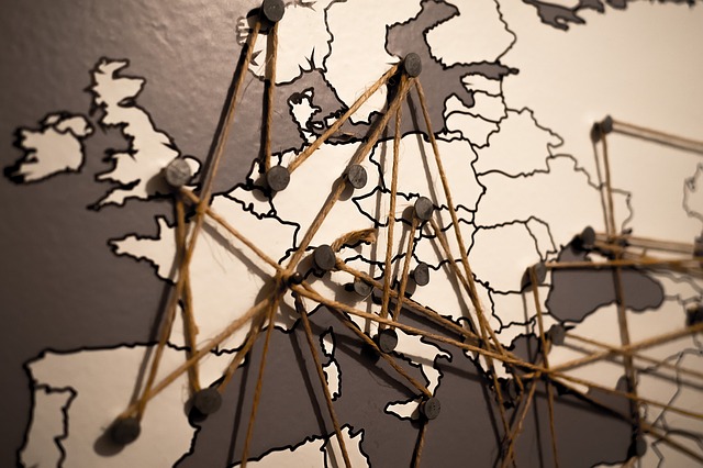 map showing distances between different countries