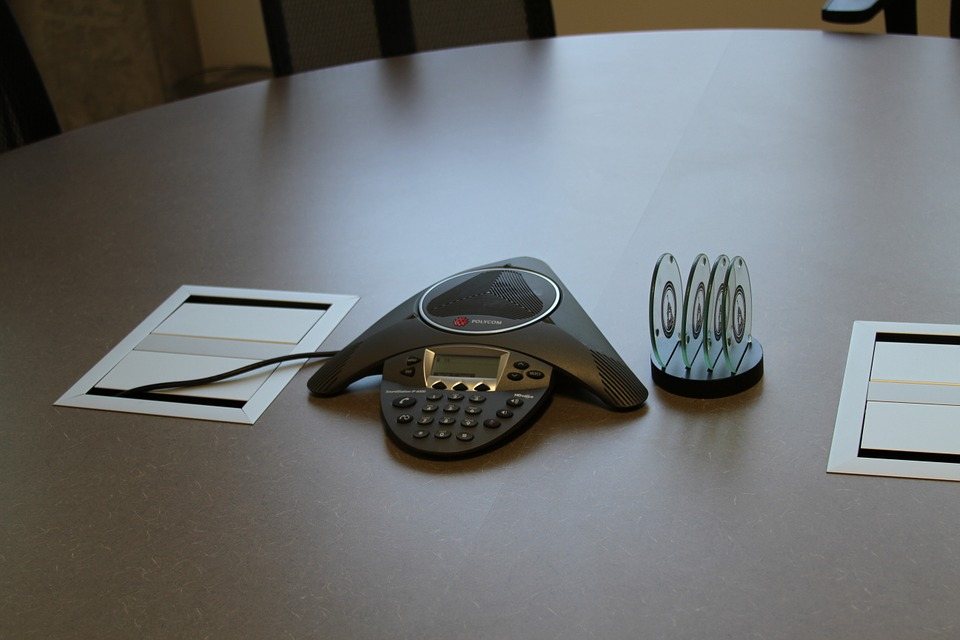 conference call speakerphone in meeting room 