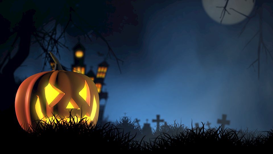 jackolantern with scary halloween backdrop