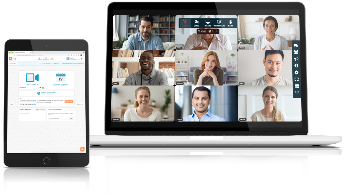 FreeConference Gallery View and dashboard on devices