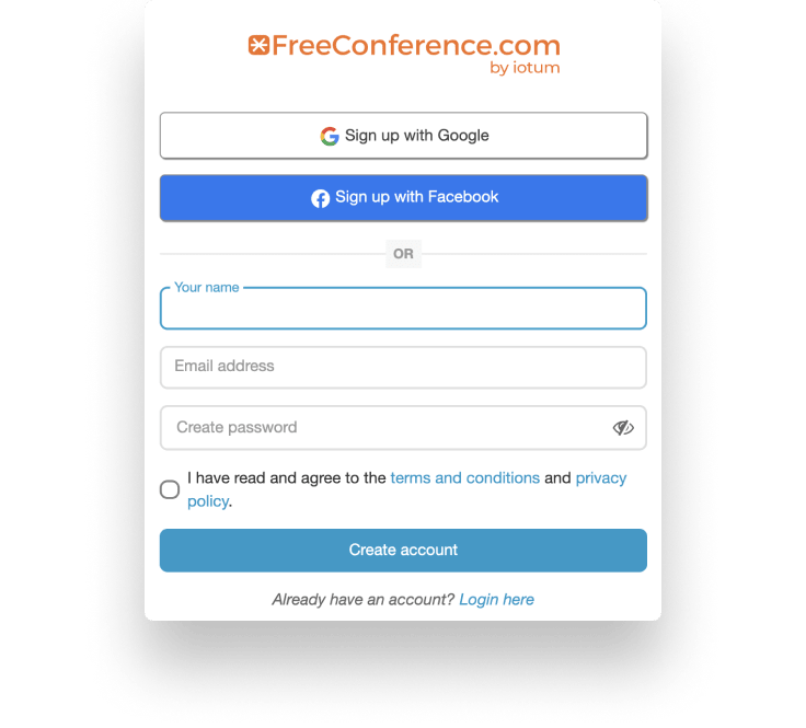 Форма рэгістрацыі FreeConference