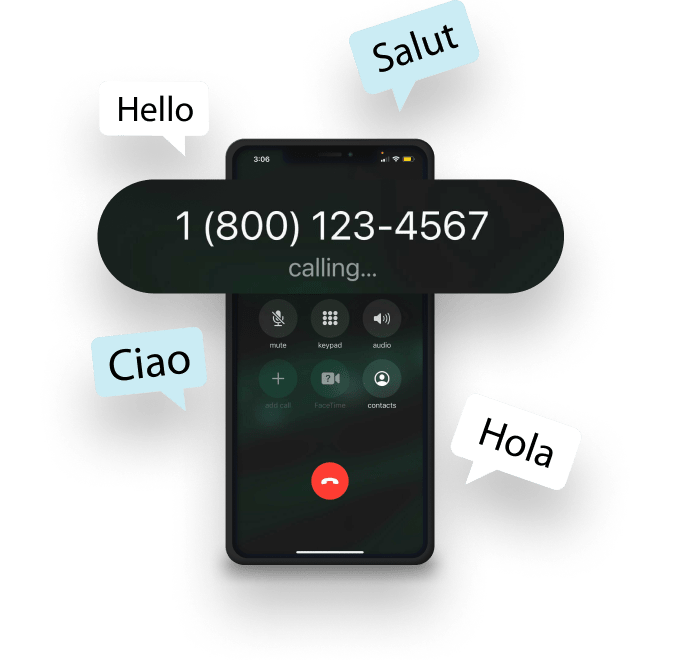 iPhone 1-800 पर कॉल कर रहा है और विभिन्न भाषाओं में हैलो प्राप्त कर रहा है