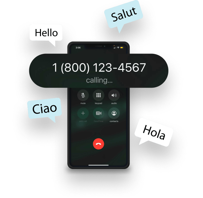 O iPhone está chamando ao 1-800 e está recibindo ola en diferentes idiomas