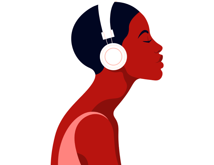 an illustration of a side view of a shaved hairstyle black girl with headphone