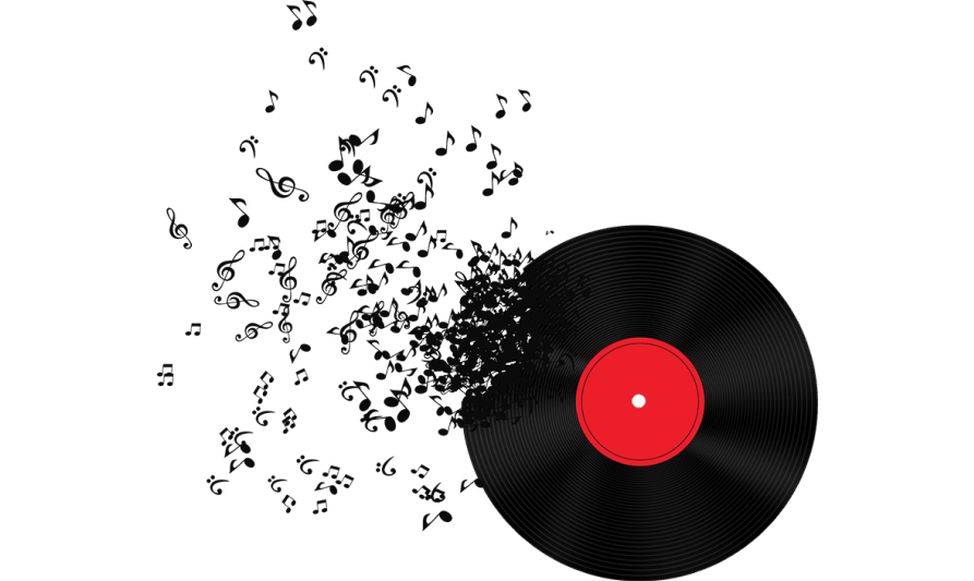 illustration of a disc dissolving to millions music notes