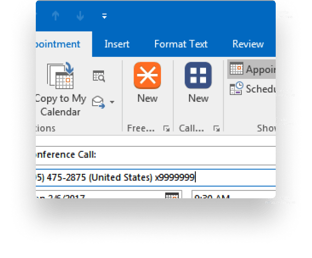 screenshot of freeconference add-on icon on outlook panel