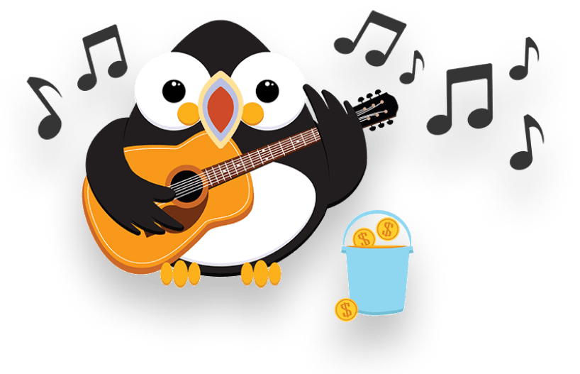 Puffin com guitarra para contribuir