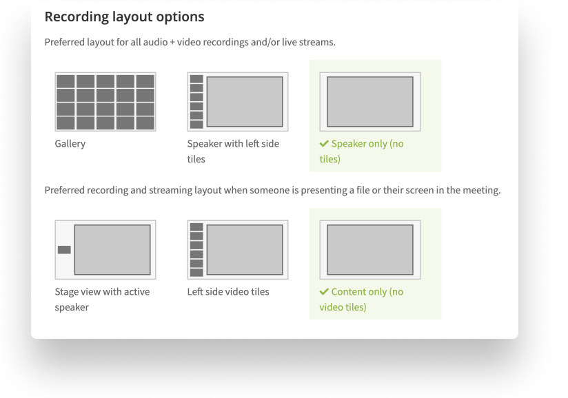 recording layout options